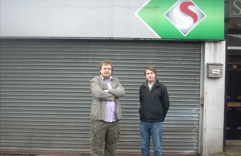 Robert and Gareth outside the proposed site for the take away