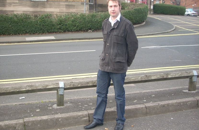 Gareth by the old broken wooden railings that are due to be replaced