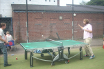 Gareth and Robert joining in a game of table tennis at the Malcolm Locker centre